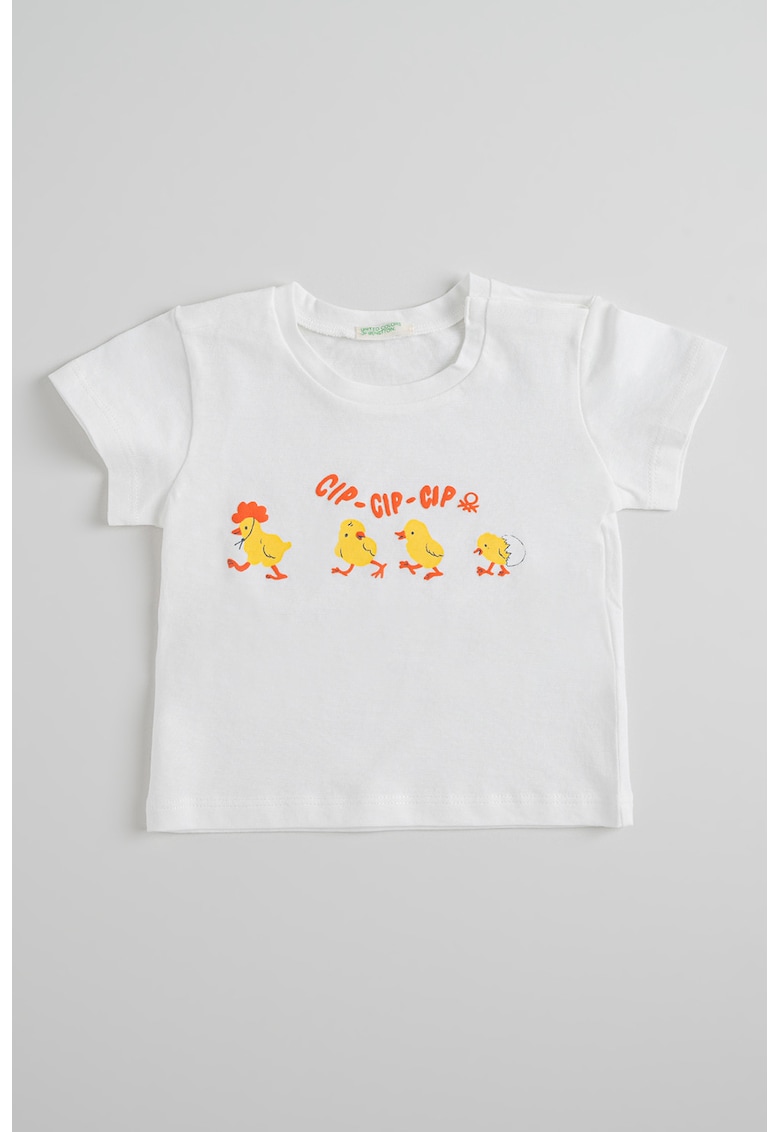 Tricou cu imprimeu si fenta cu capsa - Alb