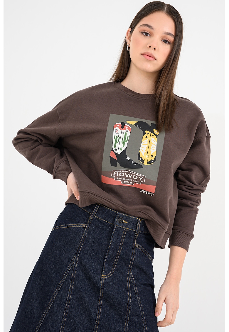 Bluza de trening de bumbac cu imprimeu - Maro pamantiu