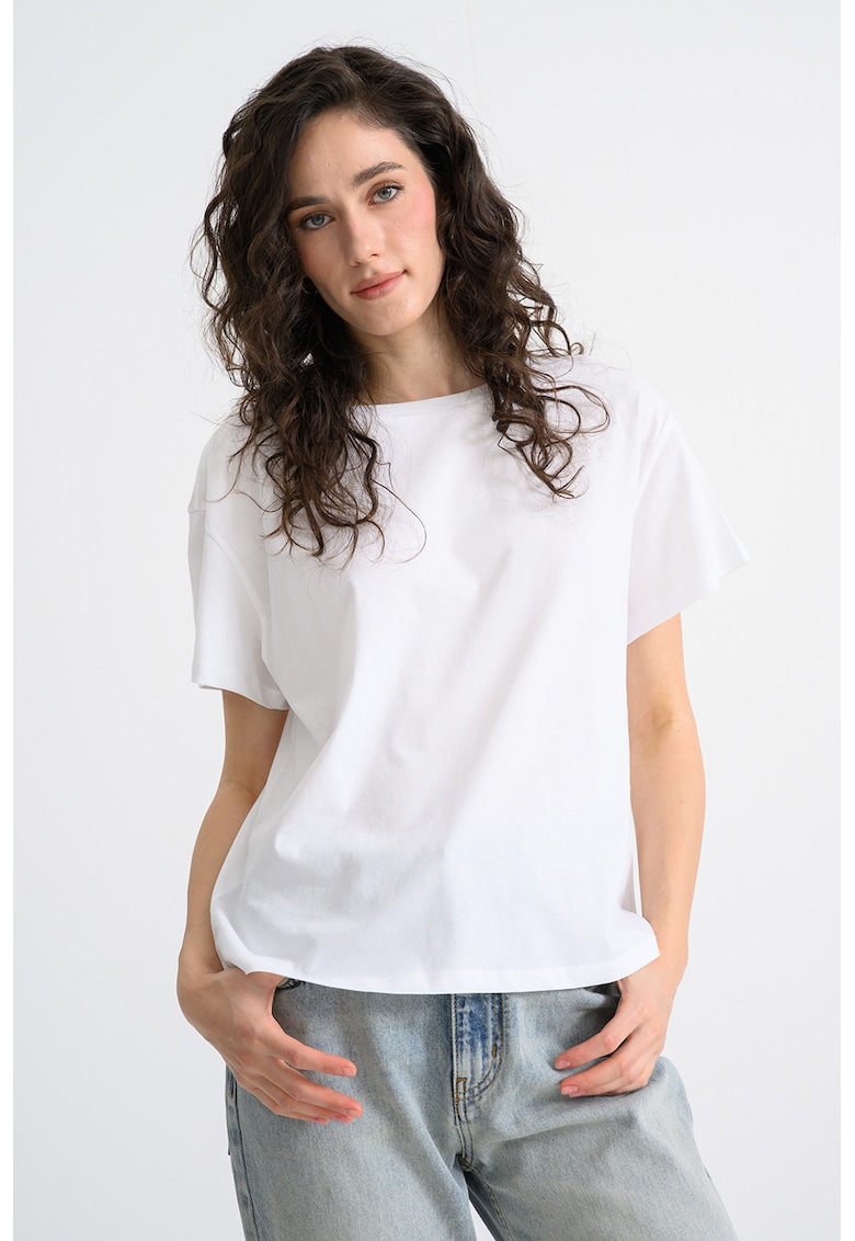 Tricou din bumbac cu decolteu barcuta - Alb rece