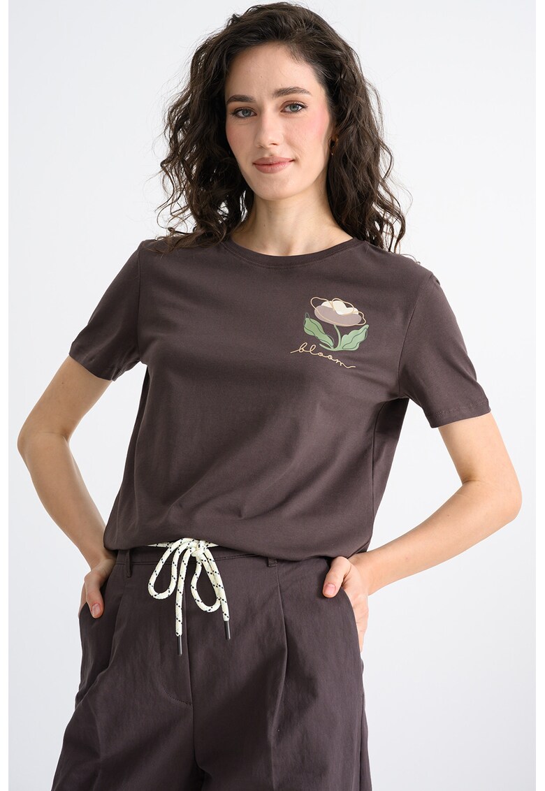 Tricou regular fit cu imprimeu grafic - Verde/Maro inchis