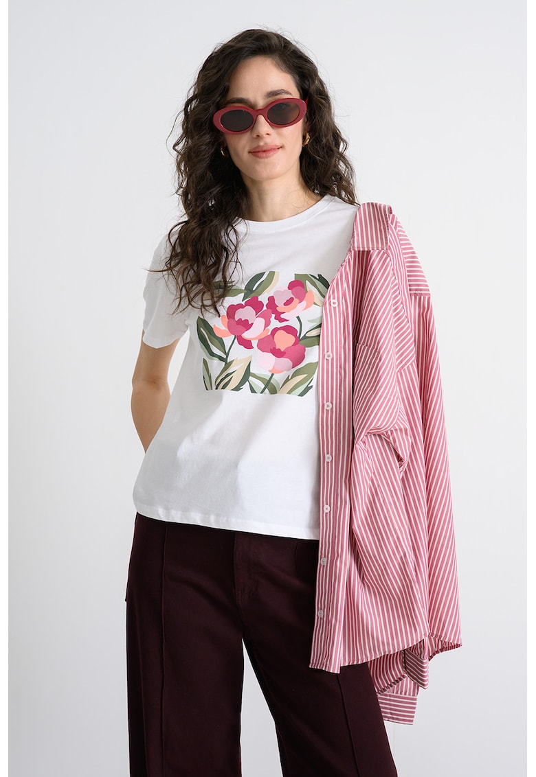 Tricou regular fit cu imprimeu grafic - Verde/Alb optic/Roz