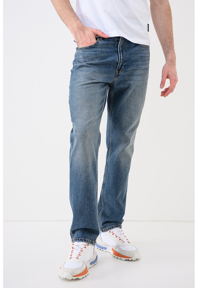 Blugi regular fit cu aspect decolorat - Albastru deschis