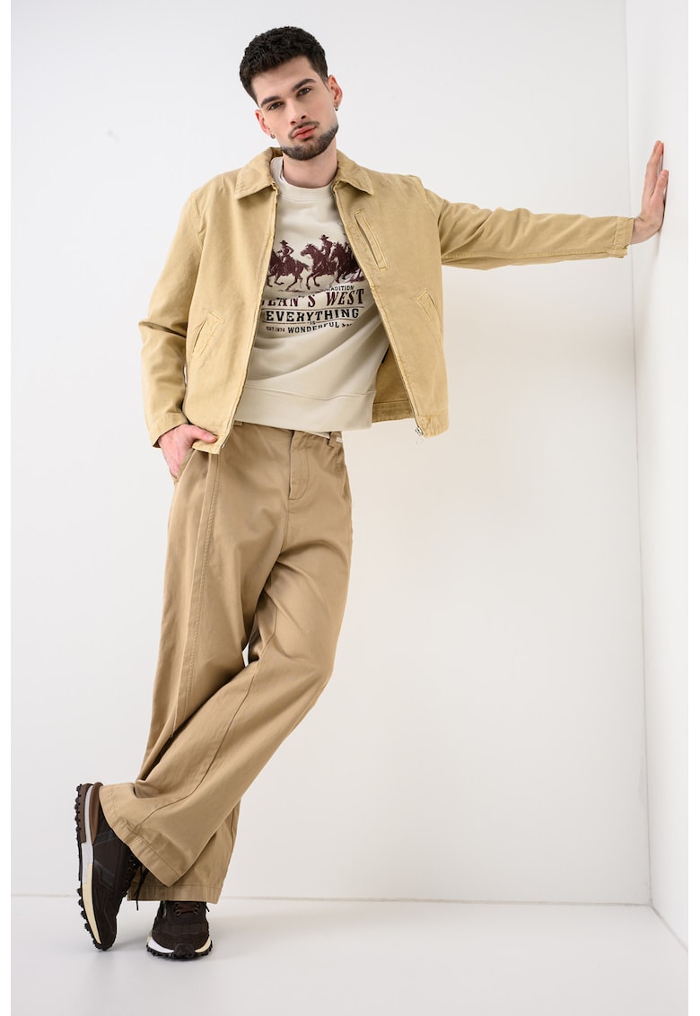 Jacheta din denim cu fermoar - Bej