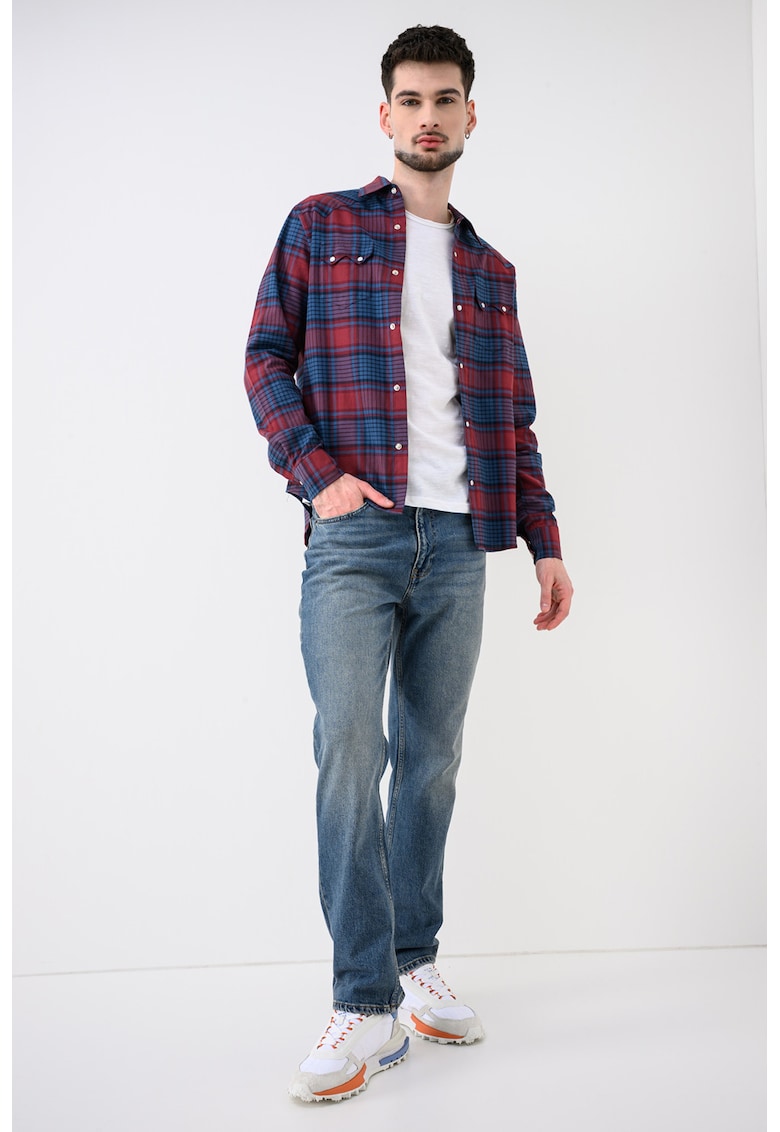 Camasa din bumbac cu model in carouri - Rosu/Albastru