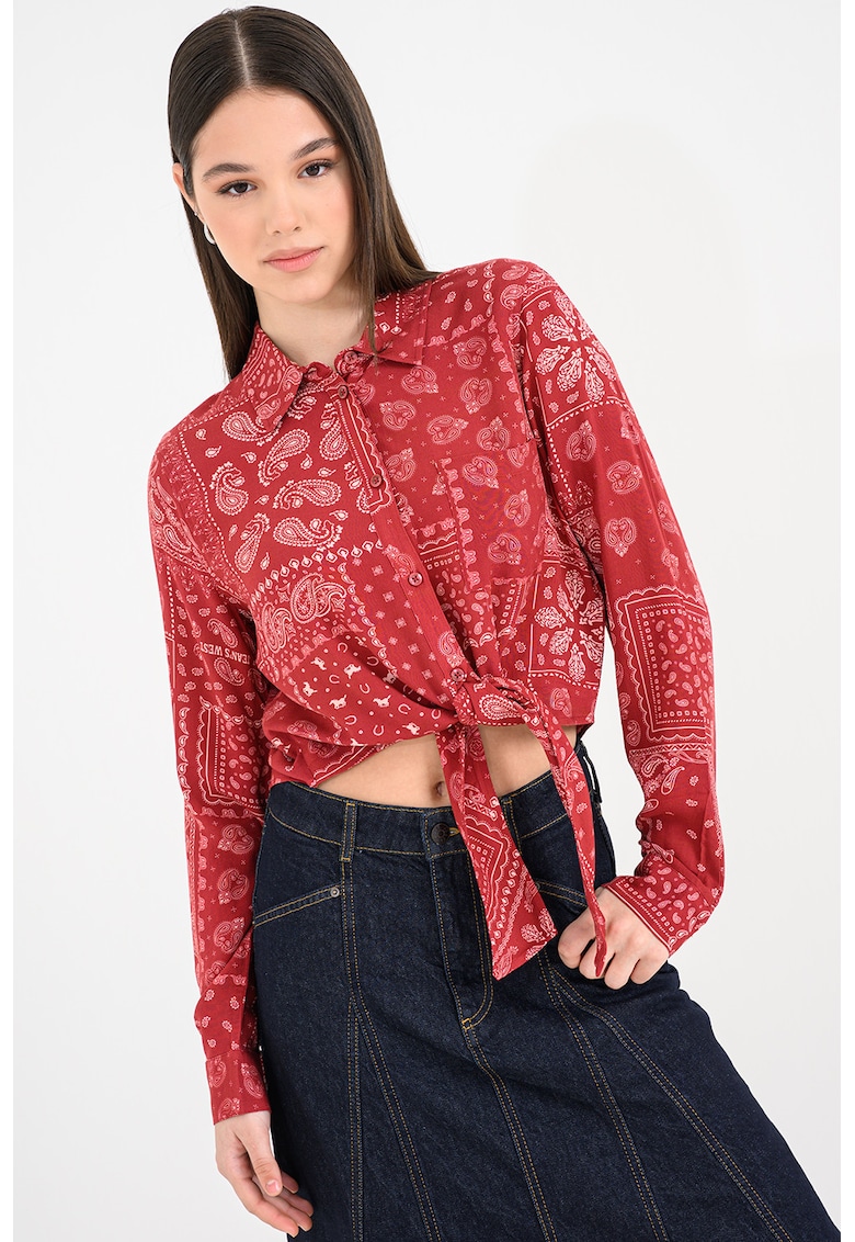 Camasa crop cu imprimeu - Alb/Caramiziu