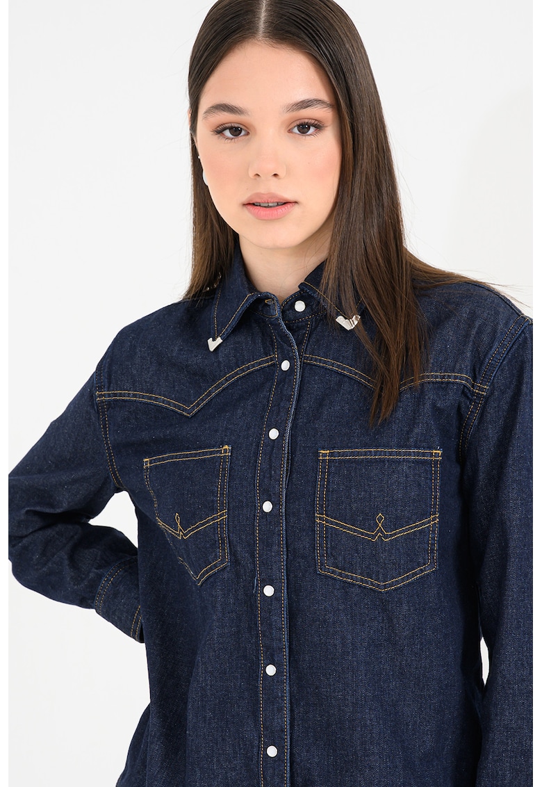 Camasa de denim cu guler clasic - Albastru inchis