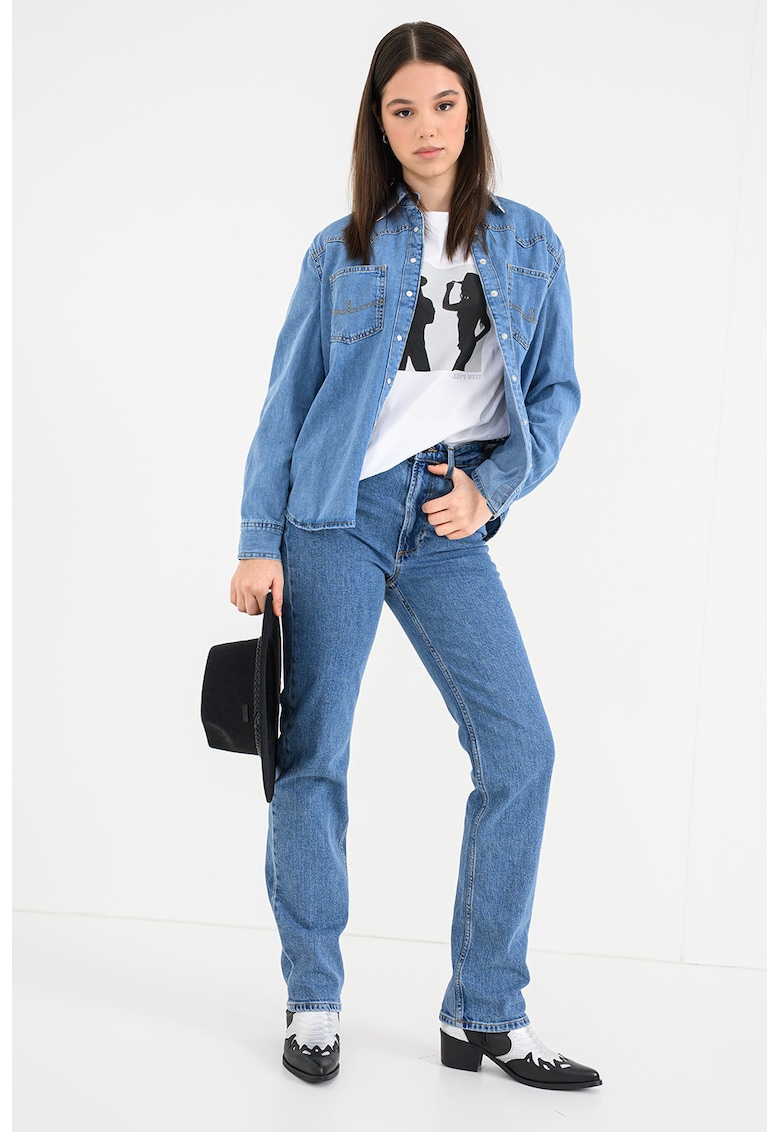 Camasa de denim cu guler clasic - Albastru melange