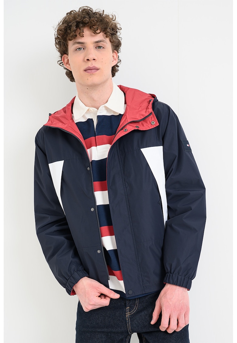 Jacheta usoara reversibila cu gluga - Alb/Bleumarin