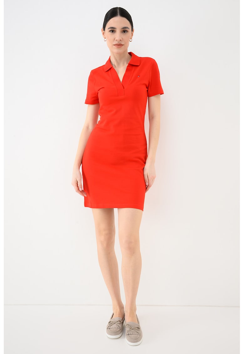Rochie mini cambrata cu guler polo - Rosu vermillion