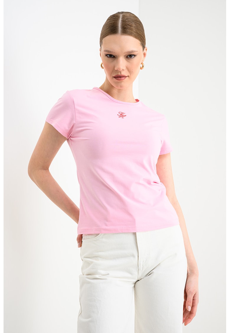 Tricou slim-fit din amestec de bumbac cu logo - Roz