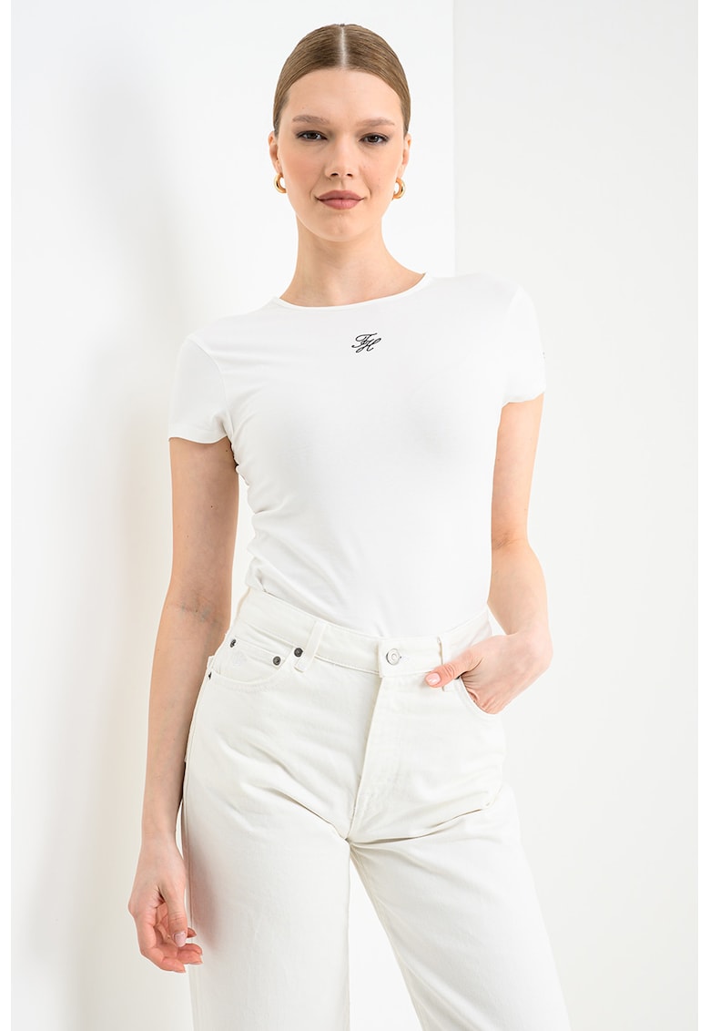 Tricou slim-fit din amestec de bumbac cu logo - Alb