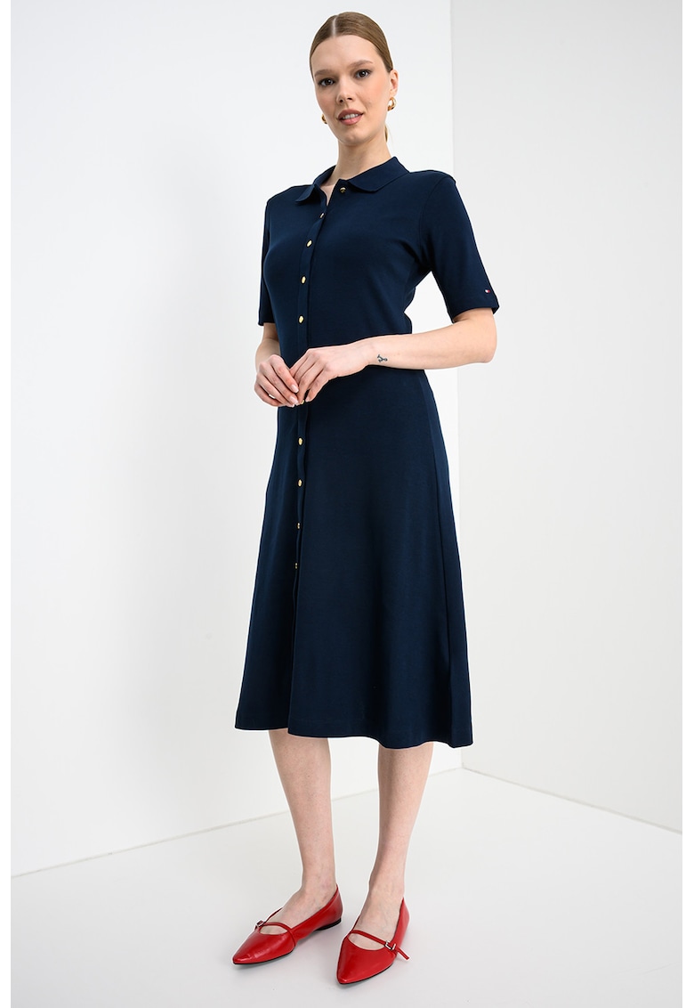 Rochie midi cu nasturi si dungi - Bleumarin