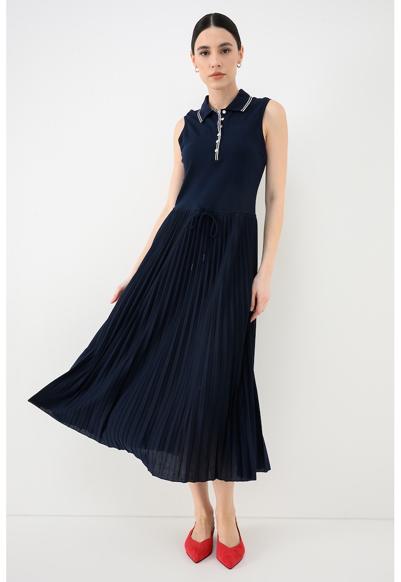 Rochie polo cu pliuri - Bleumarin
