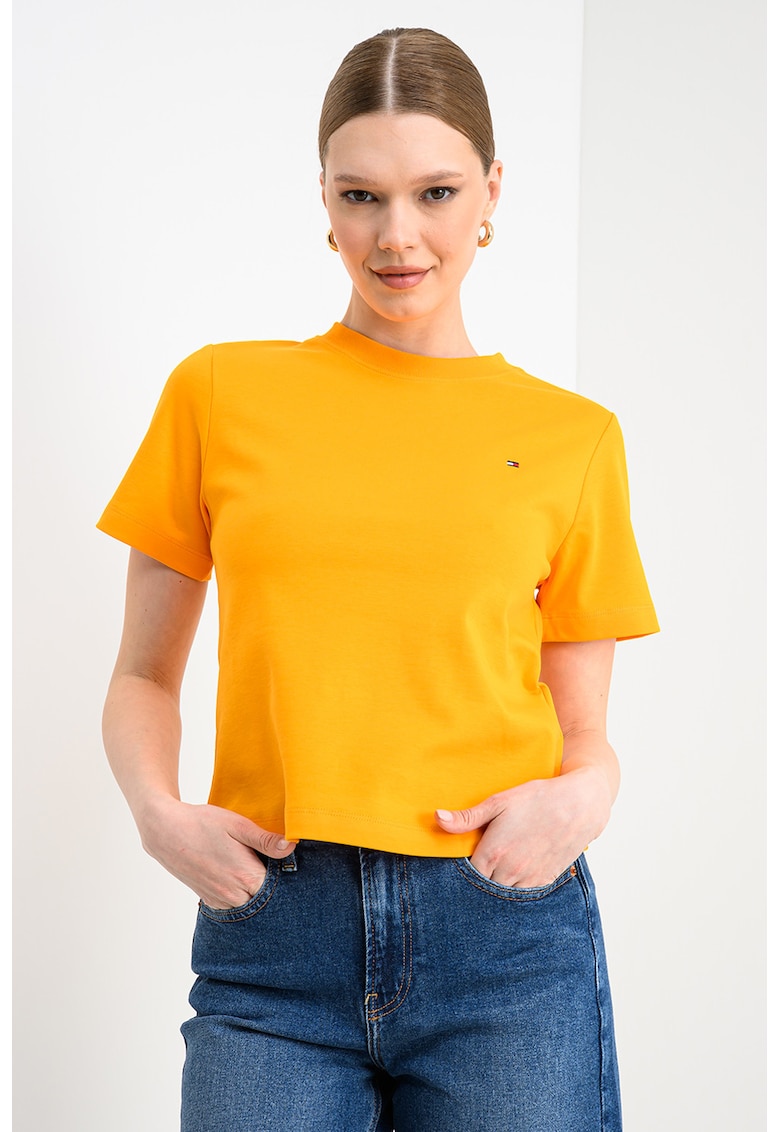 Tricou din bumbac cu decolteu la baza gatului - Galben sofran