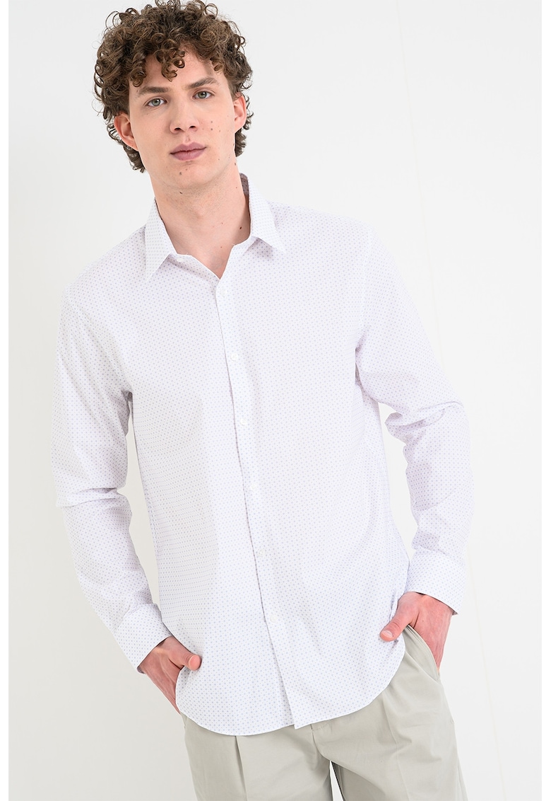 Camasa slimg cu model geometric - Alb/Albastru