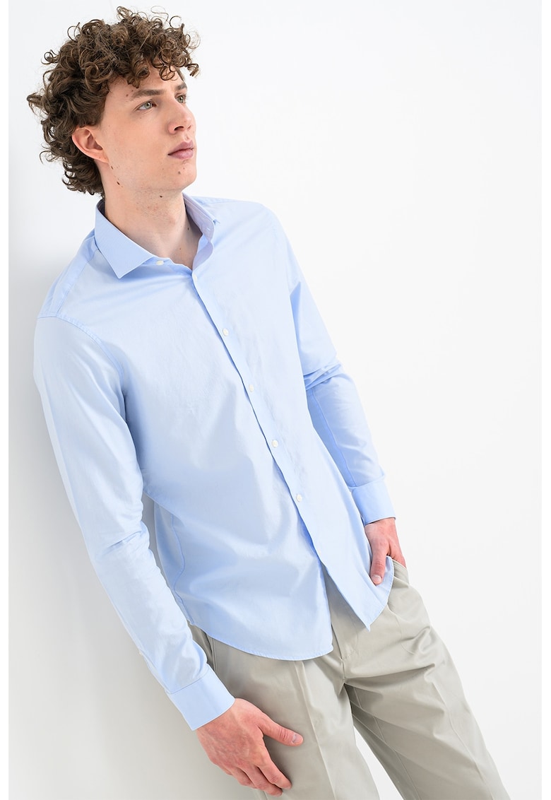 Camasa slim fit de lyocell cu mansete cu nasturi - Albastru pastel