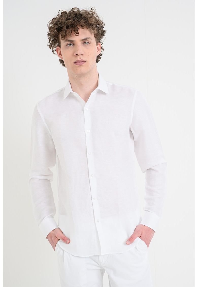 Camasa slim fit din amestec de lyocell si in - Alb