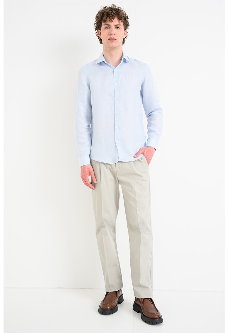 Camasa slim fit din amestec de lyocell si in - Albastru pastel