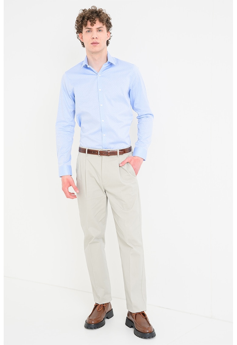 Camasa slim fit din amestec de bumbac cu model micro - Albastru pastel