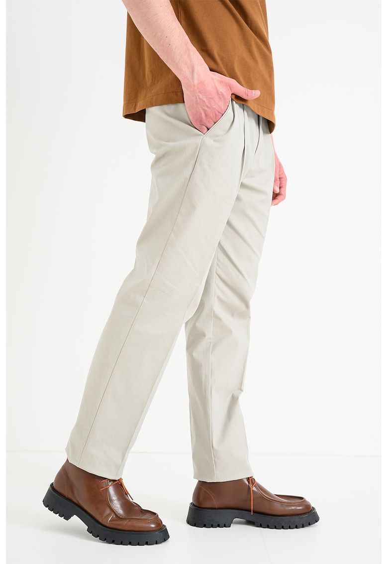 Pantaloni drepti cu pliuri frontale - Bej deschis