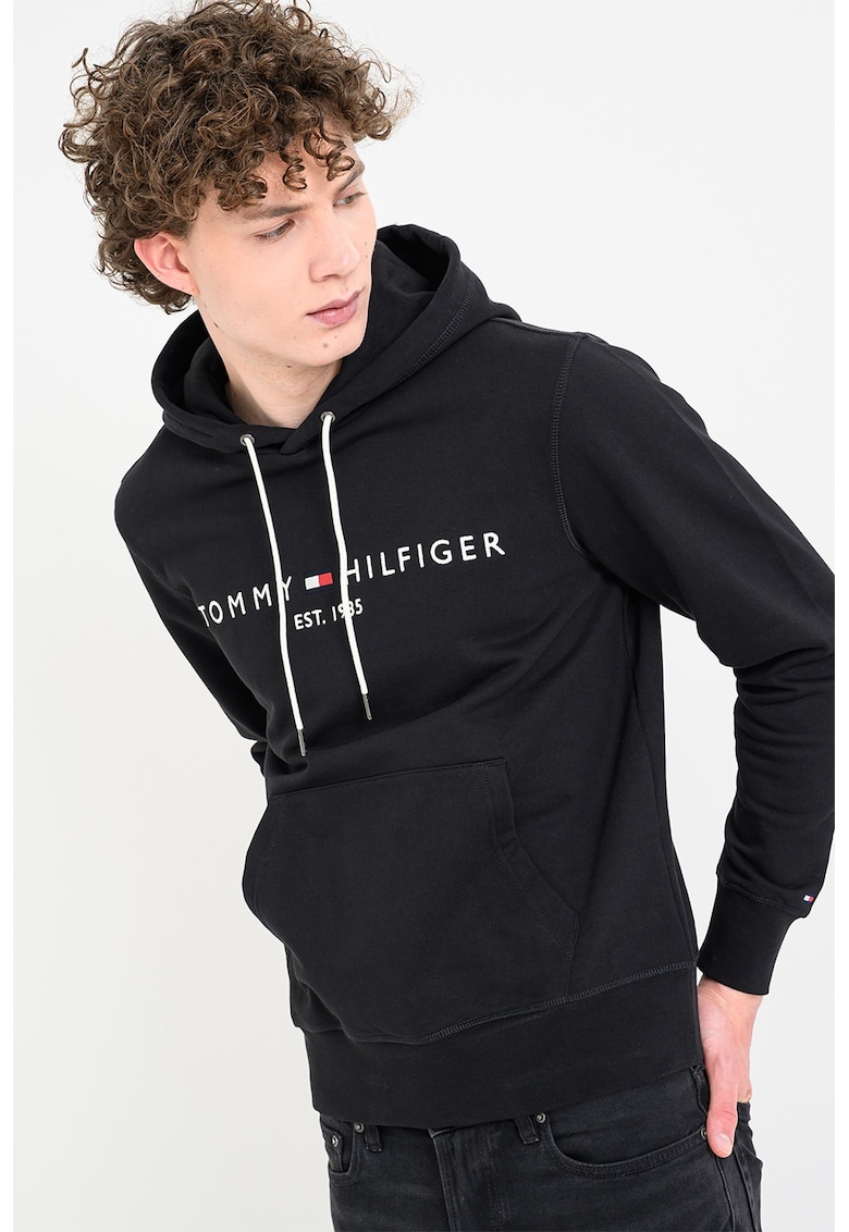 Hanorac din bumbac organic cu logo brodat - Negru