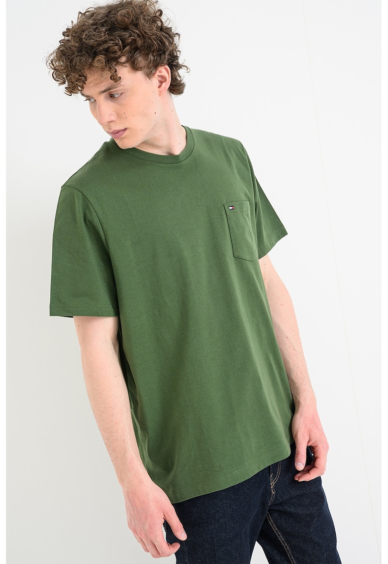 Tricou de bumbac cu buzunar pe piept Essential - Verde