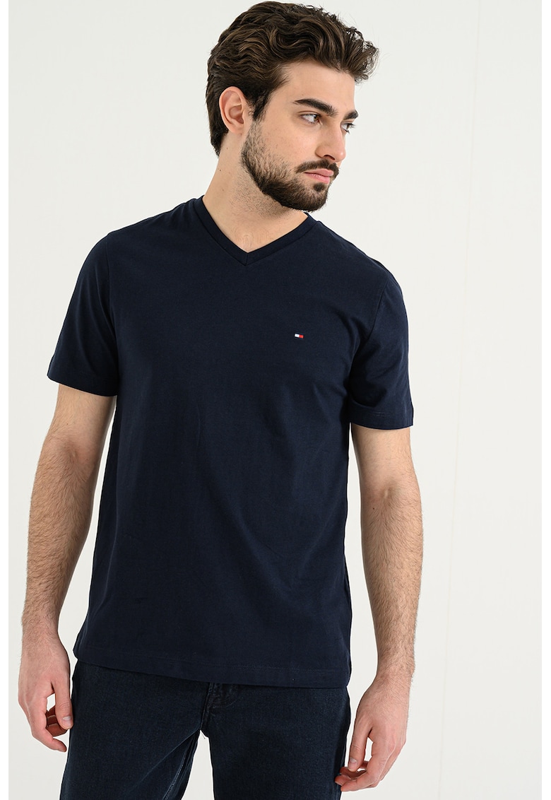 Tricou uni cu decolteu in V Essential - Bleumarin