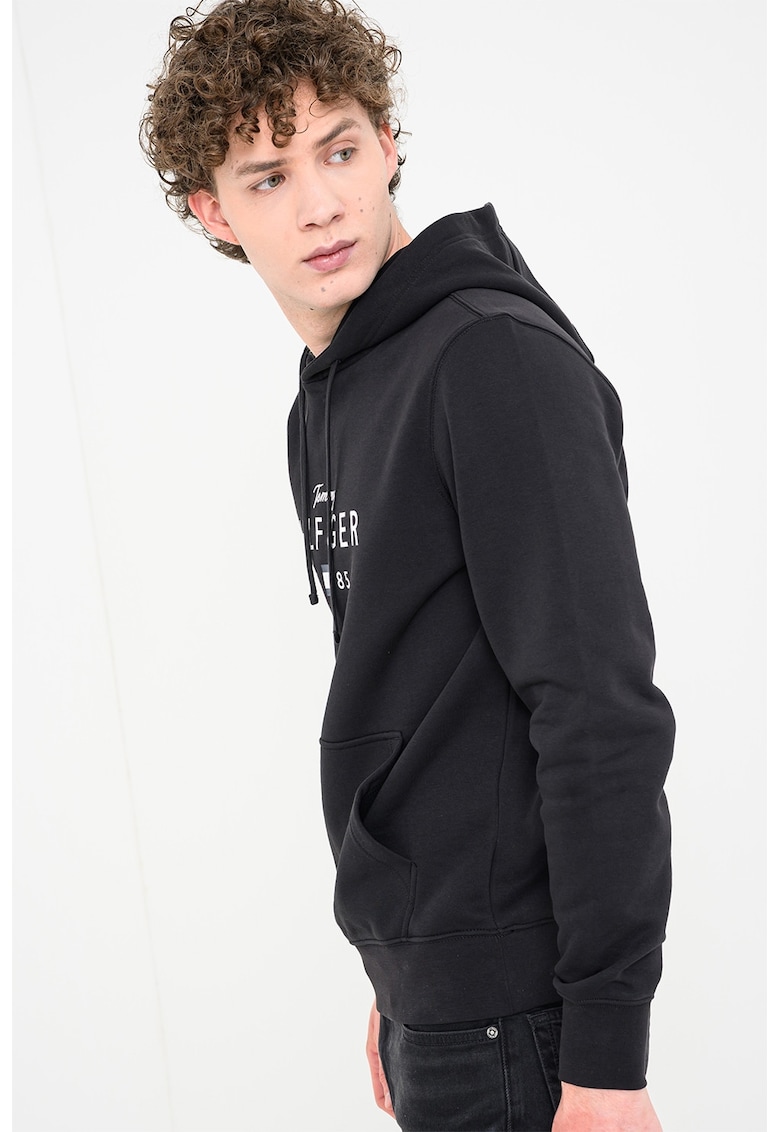 Hanorac slim-fit cu imprimeu logo - Negru