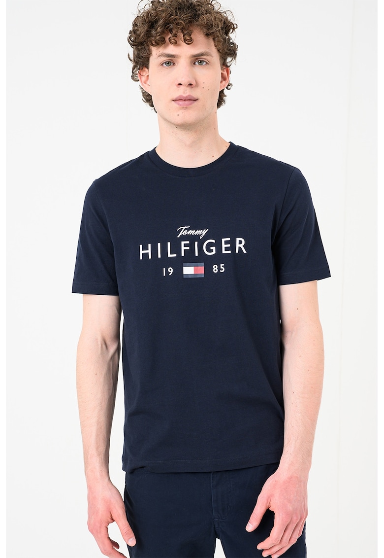 Tricou regular fit cu imprimeu logo - Bleumarin