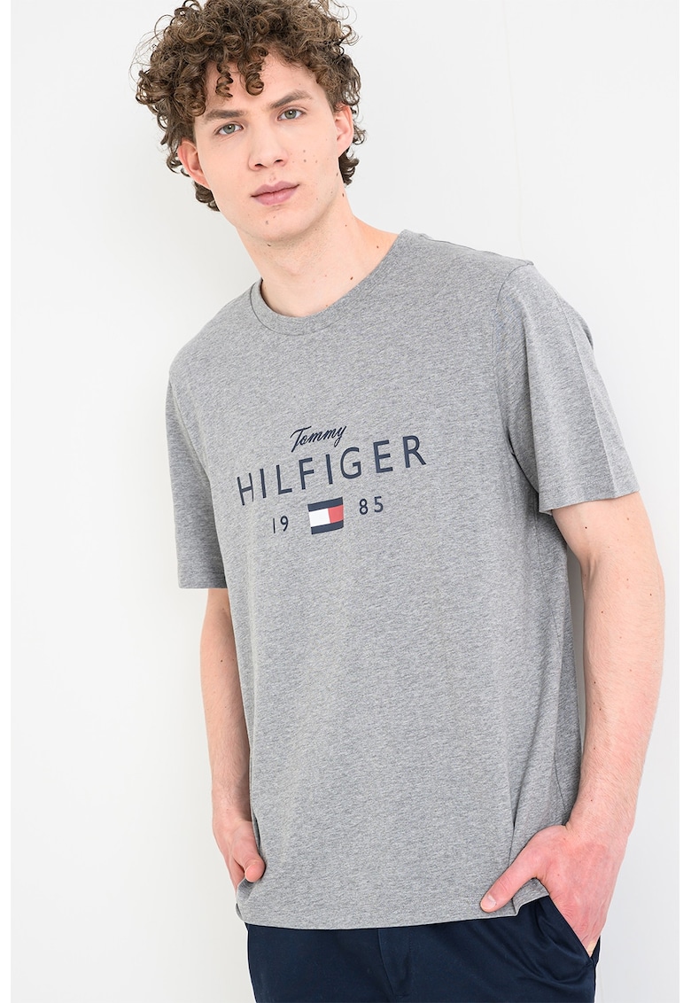 Tricou regular fit cu imprimeu logo - Gri melange