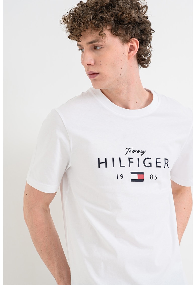 Tricou regular fit cu imprimeu logo - Alb