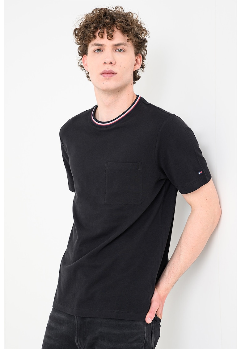 Tricou regular fit din material pique cu buzunar pe piept - Negru