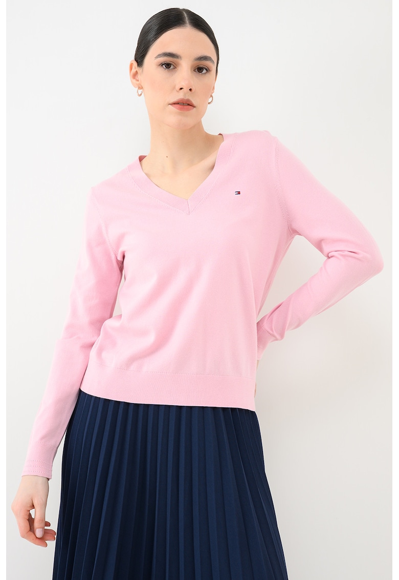 Pulover cu decolteu in V Bretton - Roz pal