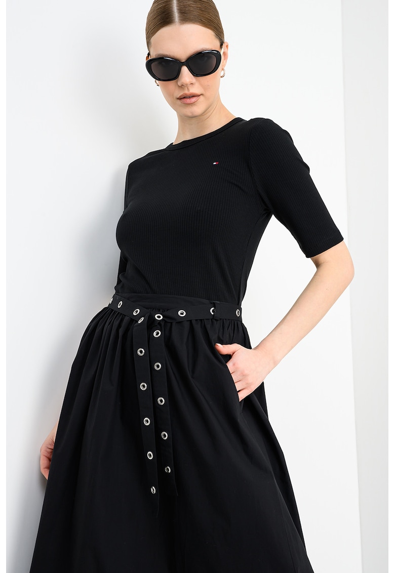 Tricou slim fit cu aspect striat - Negru