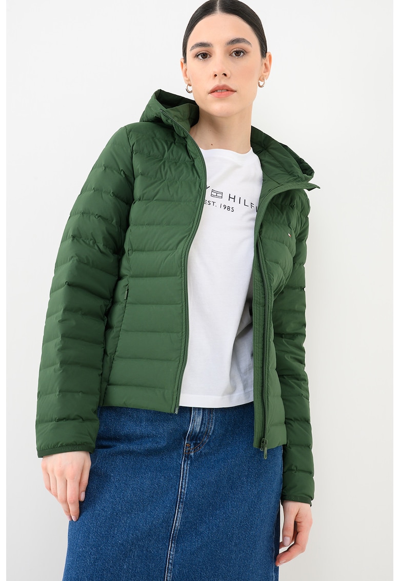 Geaca impermeabila cu puf si gluga - Verde feriga