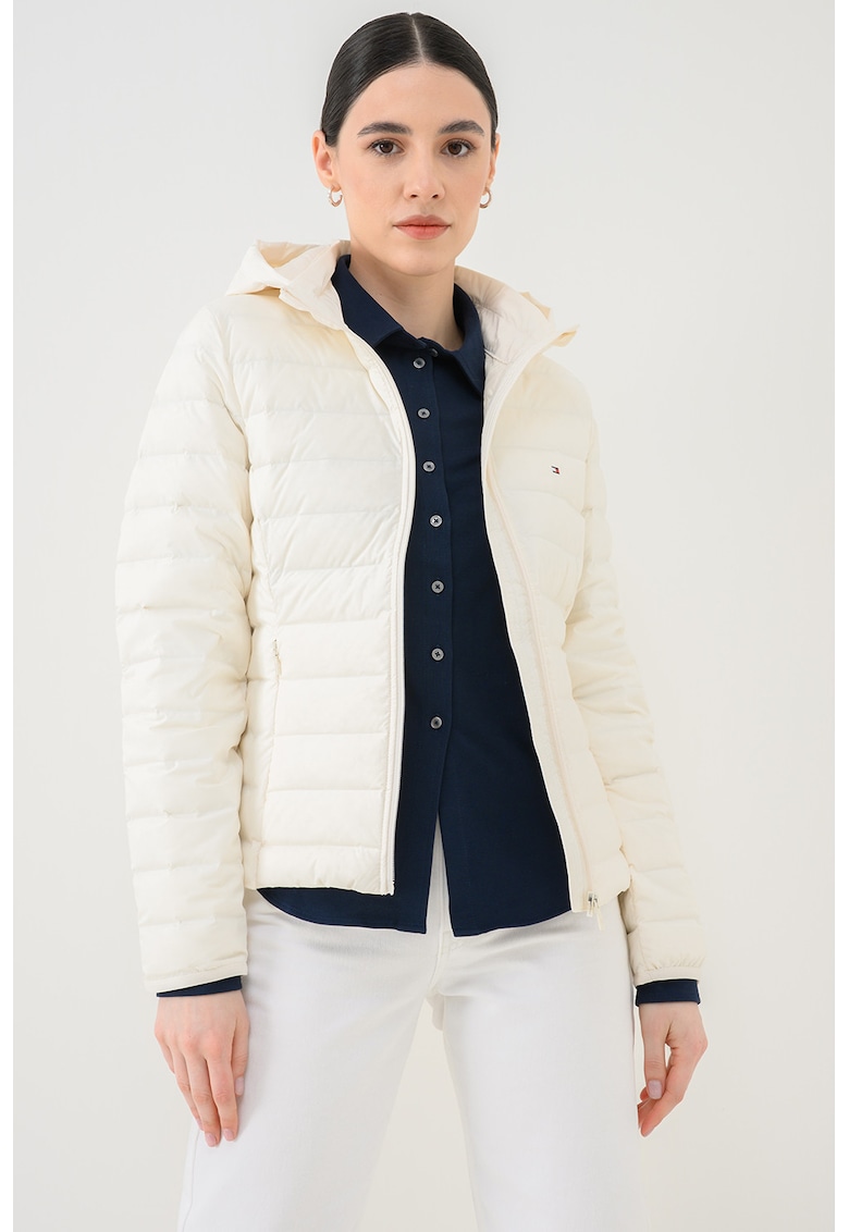 Geaca impermeabila cu puf si gluga - Crem