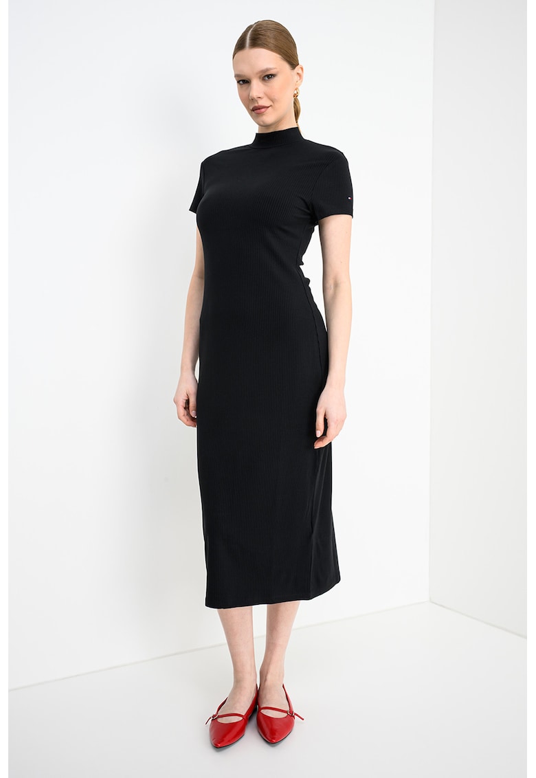 Rochie midi cu dungi - Negru
