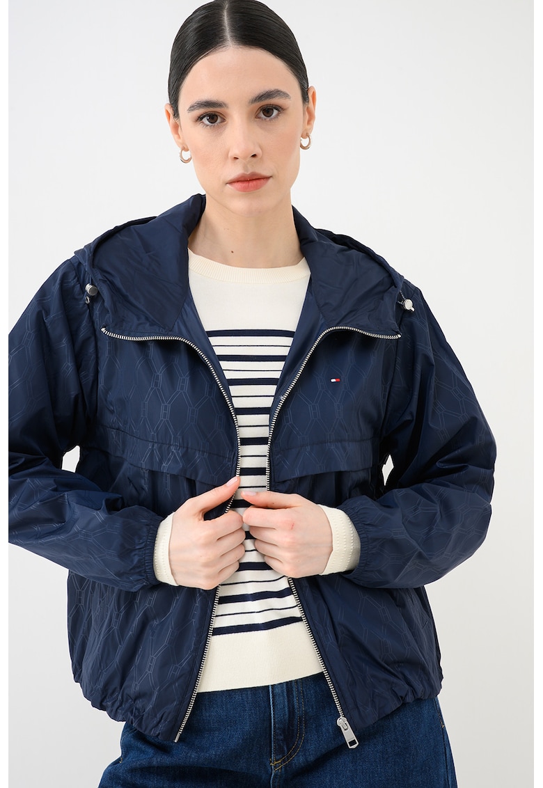 Jacheta lejera cu gluga si monograma - Albastru ultramarin