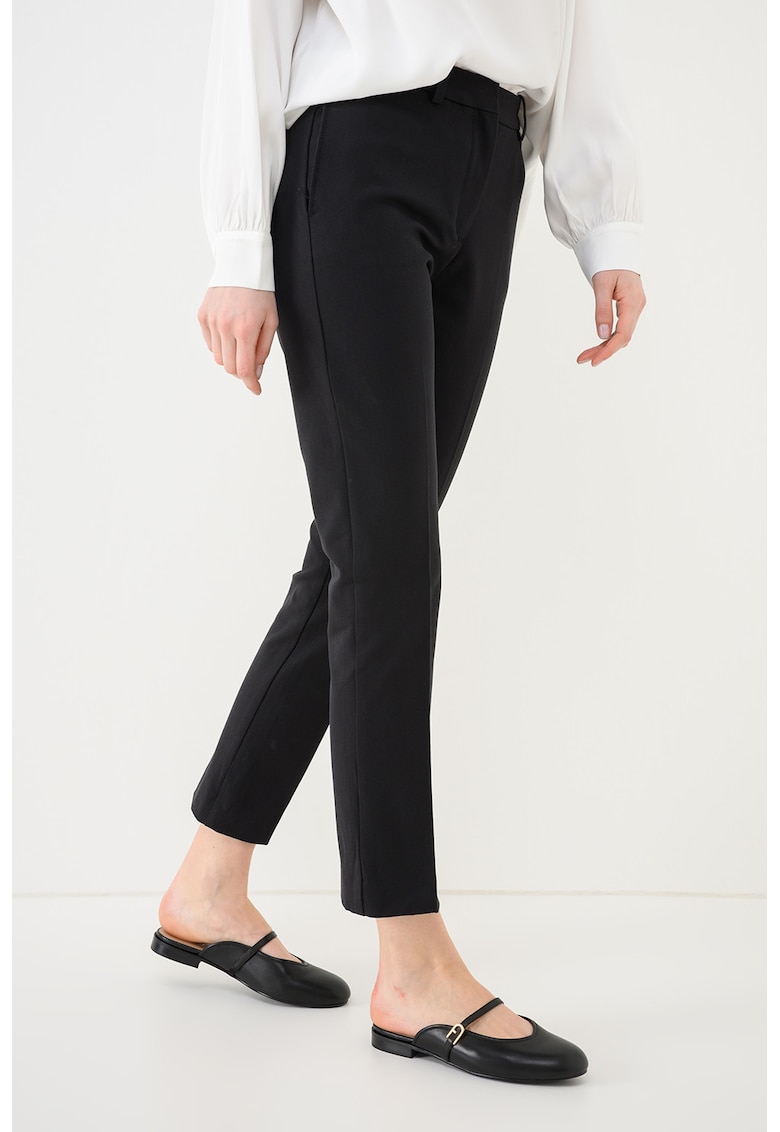 Pantaloni chino crop cu detalii plisate - Negru