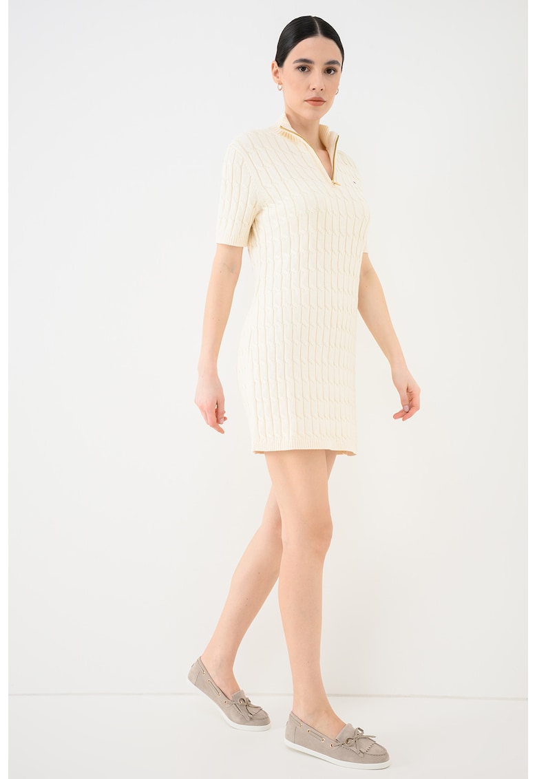 Rochie scurta tricotata cu fenta cu fermoar - Bej