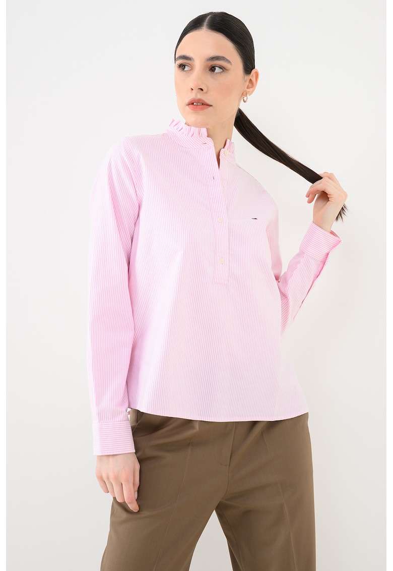 Bluza tunica de bumbac in dungi - Alb/Roz pal