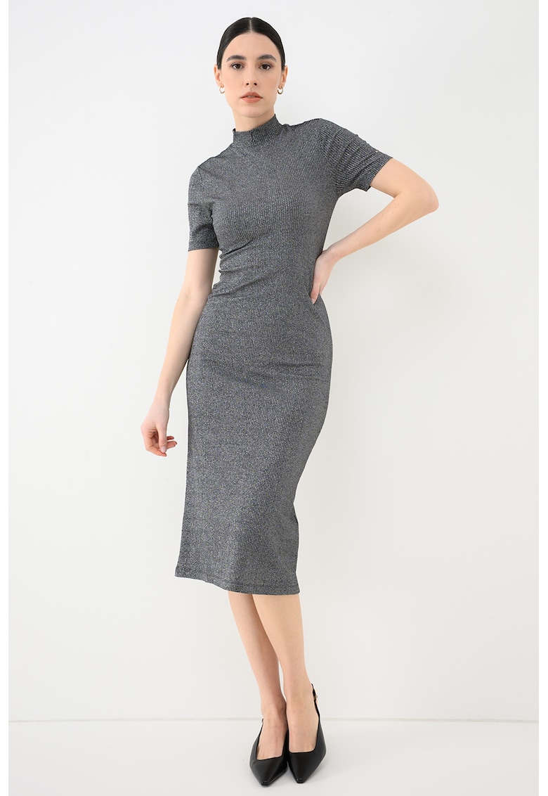 Rochie midi cu striatii - Argintiu/Gri inchis