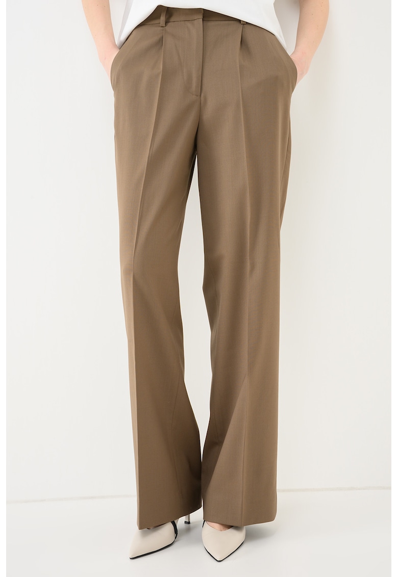 Pantaloni ampli din amestec de lana - Maro pamantiu