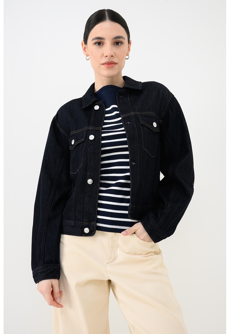 Jacheta camrata din denim din amestecde lyocell - Albastru inchis