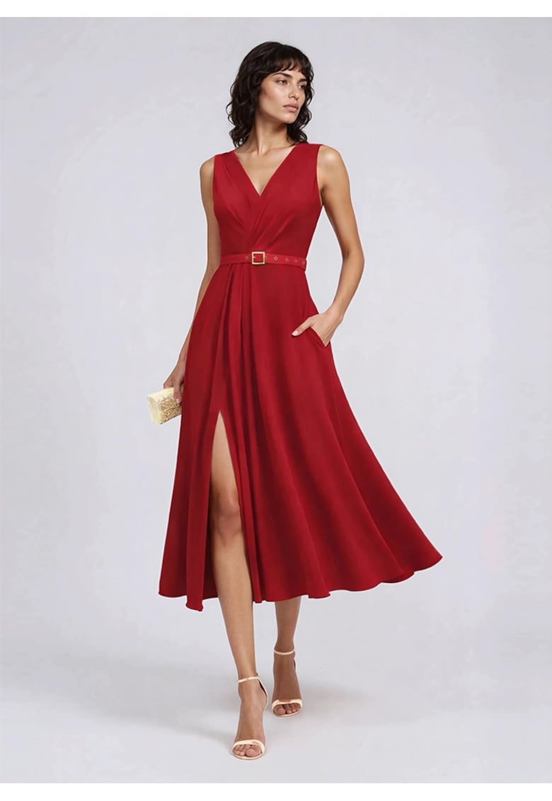 Rochie cocktail midi cu drapaje Amavi - Rosu