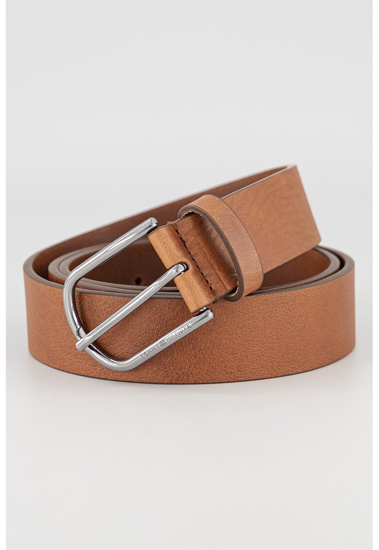 Curea de piele cu monograma stantata - Maro