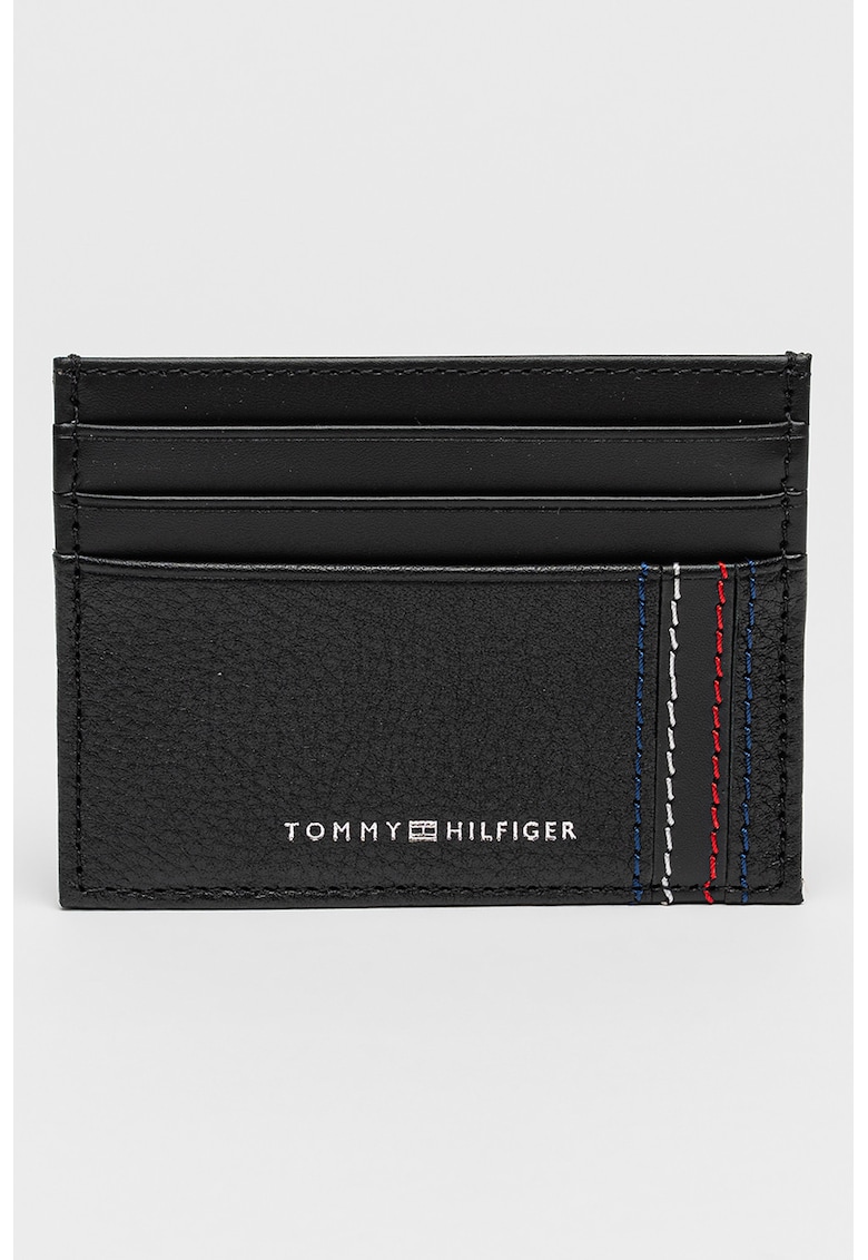 Portcart de piele cu imprimeu logo - Negru