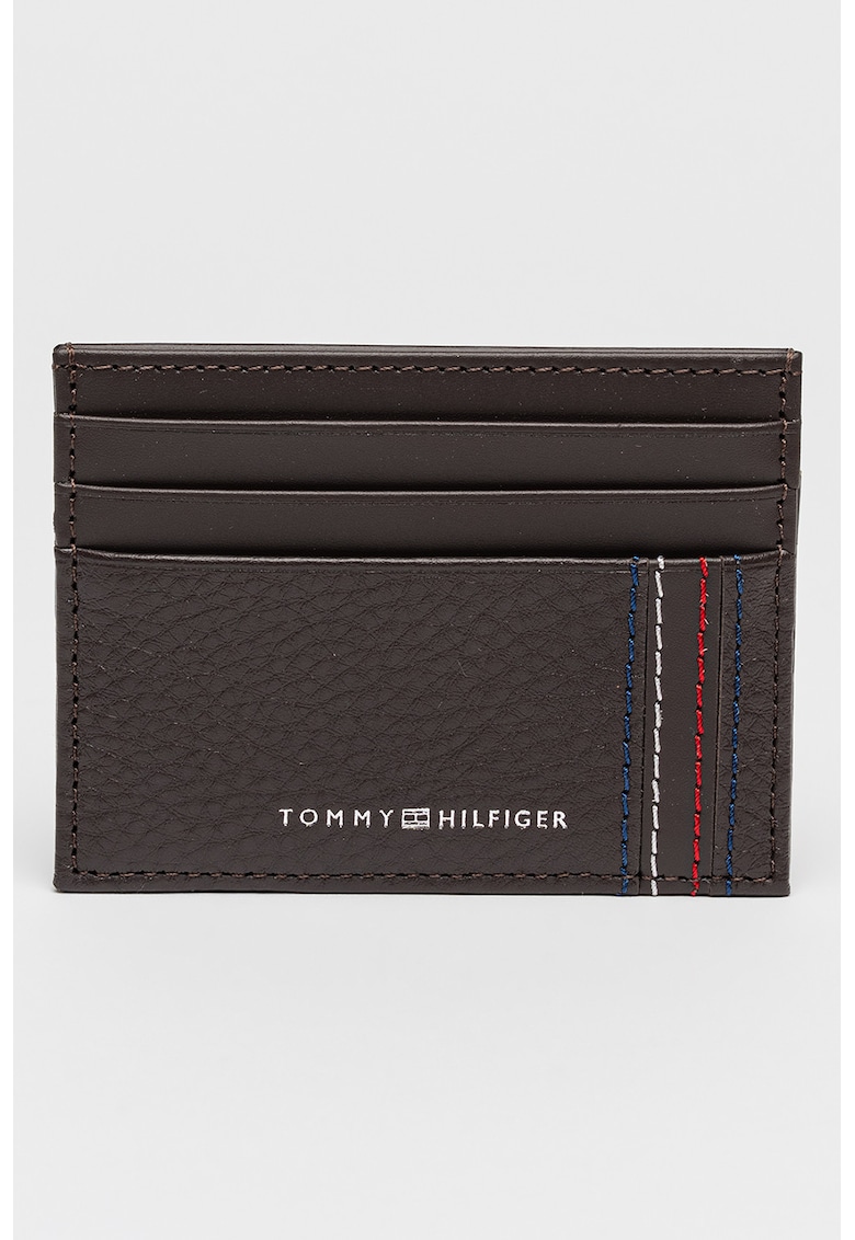 Portcart de piele cu imprimeu logo - Maro inchis