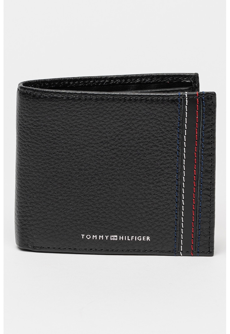 Portofel pliabil de piele cu cusaturi contrastante - Negru