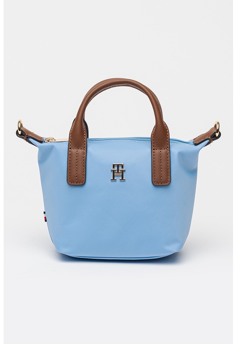 Geanta de panza cu maner si bareta de umar Popette Micro - Albastru pastel/Maro